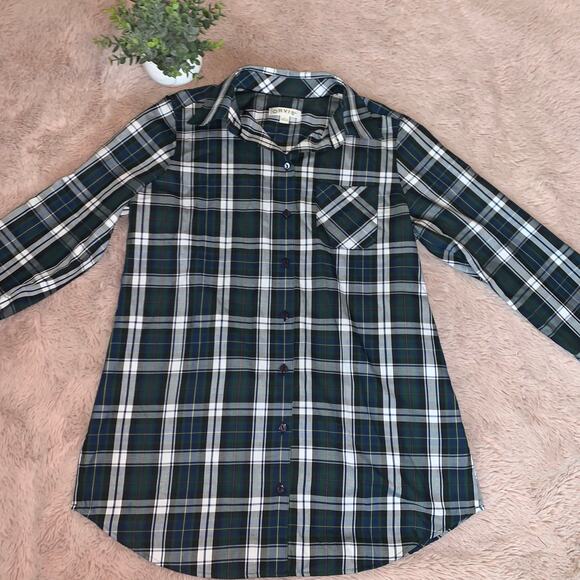Orvis Women's Dark Green Plaid Button-Up Long-Sleeve Collar Shirt Size: 4 - Picture 10 of 12